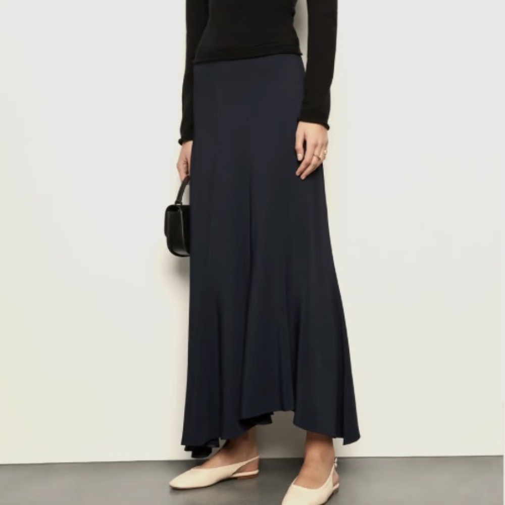 Goop G Label Sami Godet Crepe Skirt - Navy Size 6